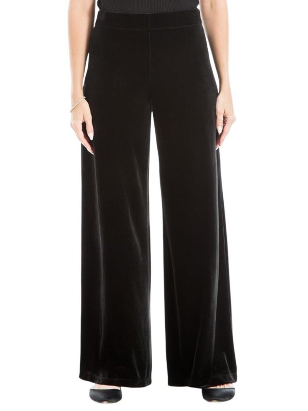 MAX STUDIO Velvet Wide Leg Trousers~Size M~Black Luxurious Pants NWT L17 40